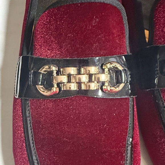 EUC Red Velvet Loafers with Gold Accent - Picture 6 of 12